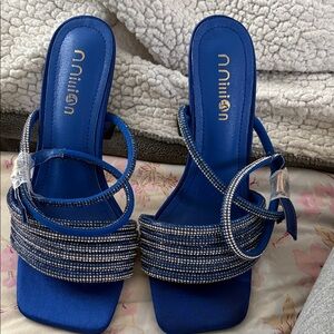 Elegant Blue Strappy Heels with Rhinestones